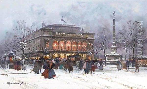Theatre Au Chatelet Oil Painting - Eugene Galien-Laloue