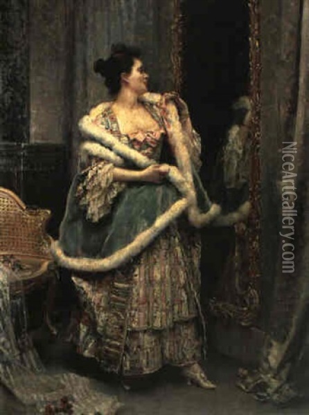 La Mujer Se Esta Mirando En El Espejo Oil Painting - Raimundo de Madrazo y Garreta