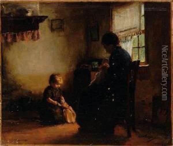 Home With Mother Oil Painting - Lammert Van Der Tonge
