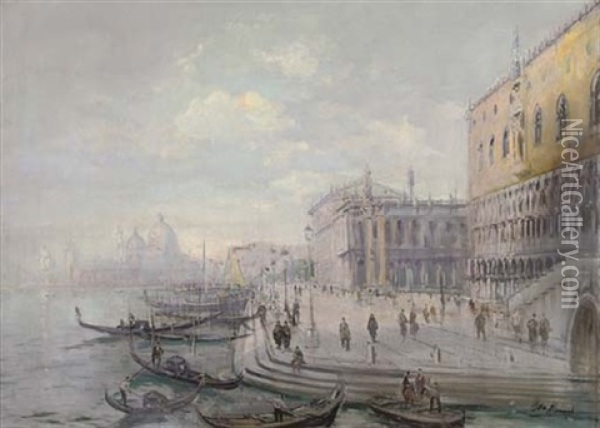 Figures On The Molo, Venice Oil Painting - Otto Hammel