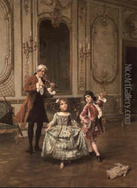 The Dancing Lesson Oil Painting - Charles Edouard Edmond Delort