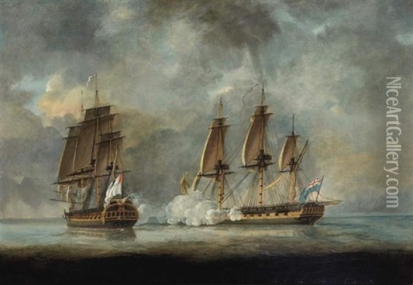 Naval Engagement Oil Painting - Thomas Yates
