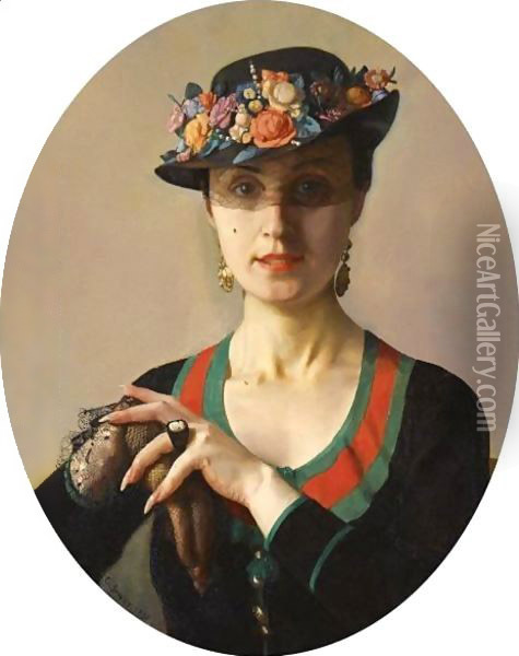 Portrait Of A Lady Oil Painting - Konstantin Andreevic Somov