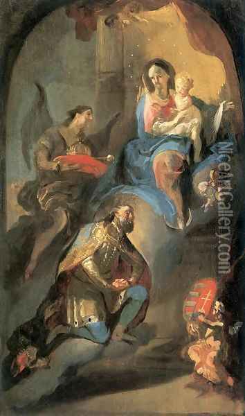 St Stephen Offering his Crown to Virgin Mary 1772 74 Oil Painting - Franz Anton Maulbertsch
