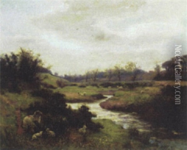 Sheep By A Stream Oil Painting - James S. Kinnear