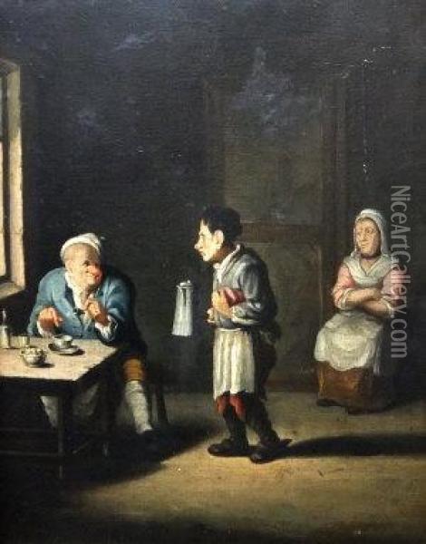 Tavern Scene With Old Man Holding A Pipe Oil Painting - Adriaen Jansz. Van Ostade