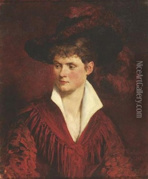 Brustportrat Einer Jungen Dame In Roter Robe Oil Painting - Ferdinand Keller
