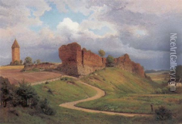 Ruinerne Af Valdemars Slot Og Gasetarnet, Vordingborg Oil Painting - Nordahl (Peter Frederik N.) Grove