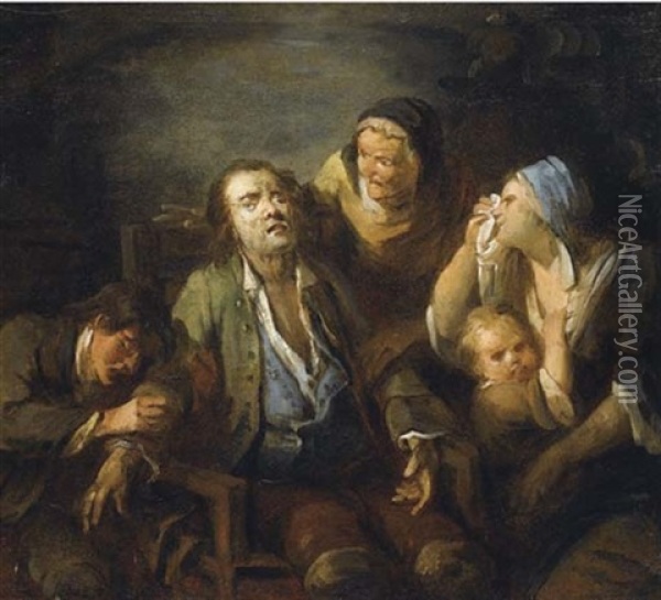 La Mort Du Pere De Famille Oil Painting - Etienne Aubry