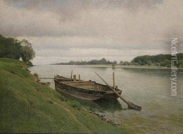 A Landscape With A River Oil Painting - Ferdinand Brunner