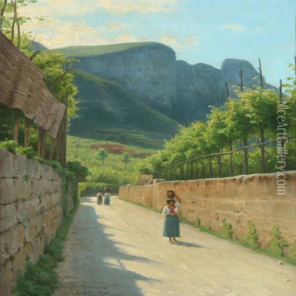 Scenery With Womenfrom Capri Oil Painting - Axel Birkhammer