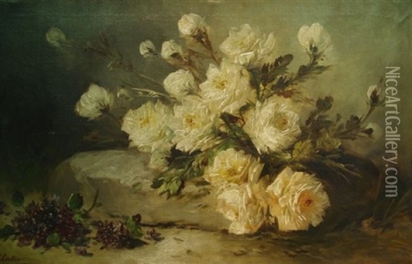 Still Life With Roses And Lilacs Oil Painting - Max Carlier