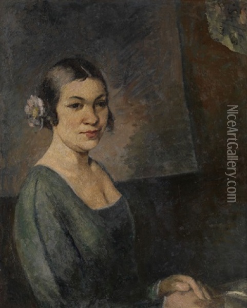 Portrait Of The Artist's Wife Oil Painting - Aleksandr Vasilievich Shevchenko