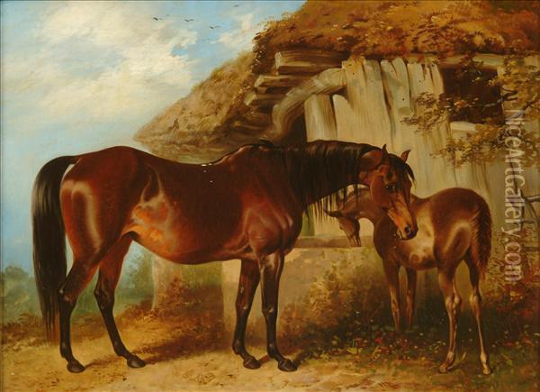 Brood Mare And Foal Oil Painting - Henry Barraud