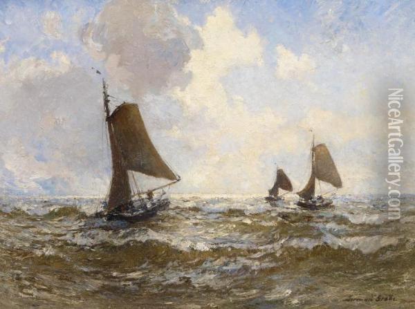 Sailboats In Rising Wind Oil Painting - German Grobe