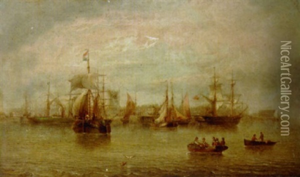 Shipping In The Harbour At Hull Oil Painting - Henry Redmore