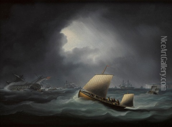 An Easterly Gale, A Lugger In A Squall Oil Painting - Thomas Buttersworth