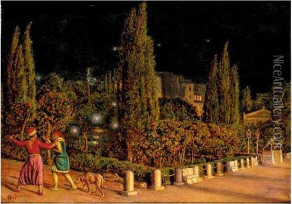 Piazza Della Constituzione By Night, Athens Oil Painting - William Holman Hunt