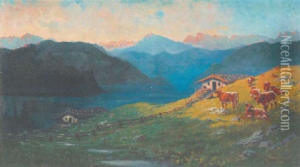 Abendsonne Uber Seelandschaft Oil Painting - Hermann Buschbeck