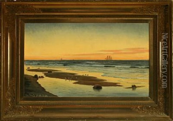 Sunset At The Seaside Oil Painting - Christian Blache
