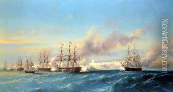 The Attack of Mogador by the French Fleet Oil Painting - Serkis Diranian