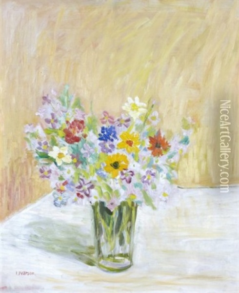 Stilleben Med Blommor I Glasvas Oil Painting - Ivan Ivarson