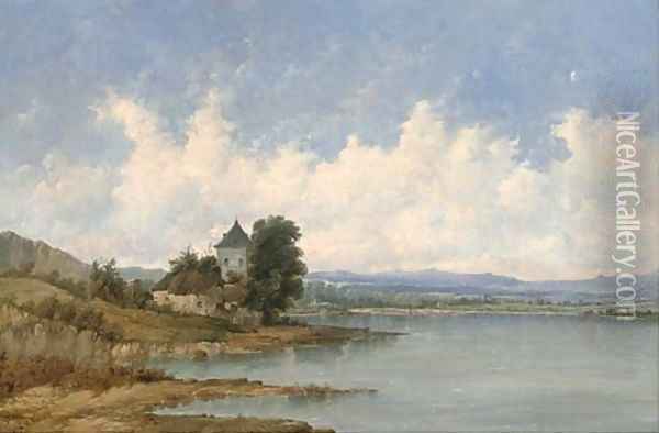 A tower beside a river Oil Painting - Alfred Vickers