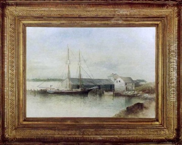 At The Island Dock, Casco Bay Oil Painting - George M. Hathaway
