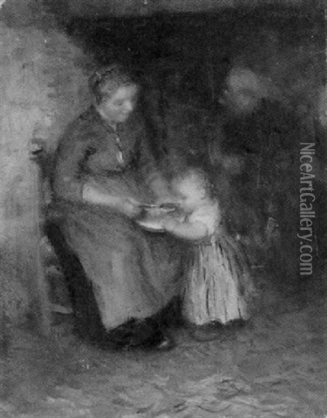 Supper For Baby Oil Painting - Bernardus Johannes Blommers