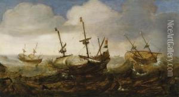 Schiffe Auf Sturmischersee Oil Painting - Cornelis Verbeeck
