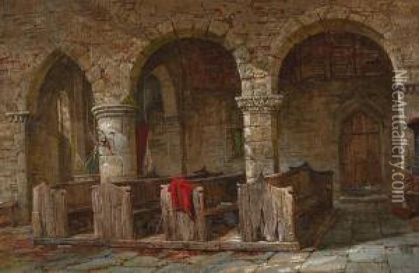 English Church Interior Oil Painting - Margaret Rayner