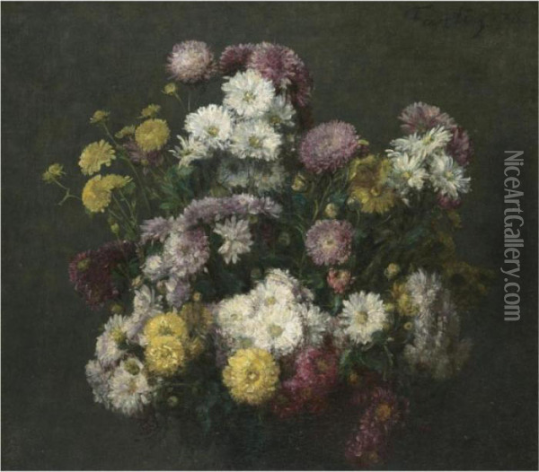 Fleurs, Chrysanthemes Oil Painting - Ignace Henri Jean Fantin-Latour