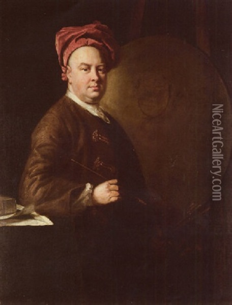 Portrait Of An Artist (joseph Van Aken?) Oil Painting - Thomas Hudson