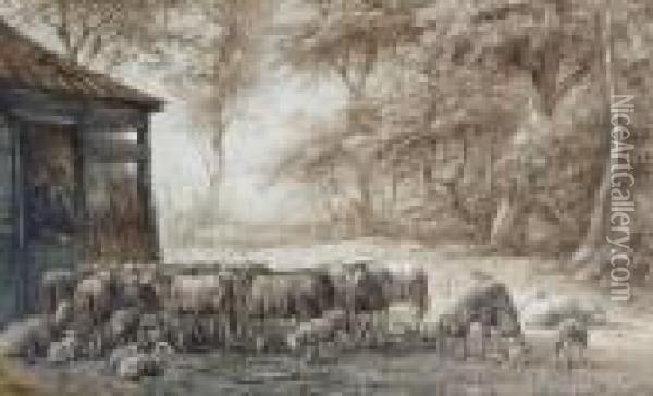 Shepherd And Flock Oil Painting - Anton Mauve