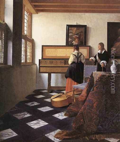 A Lady at the Virginals with a Gentleman 1662-65 Oil Painting - Jan Vermeer Van Delft