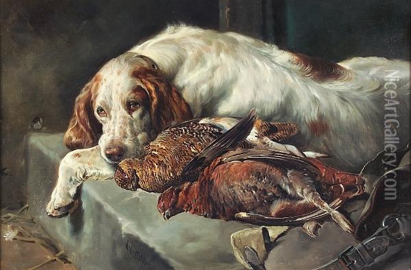A Setter And Grouse Oil Painting - William Arnold Woodhouse