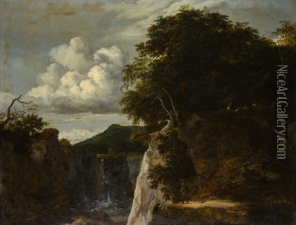 Rocky Landscape With A River Gorge And Waterfall Oil Painting - Jan van Kessel