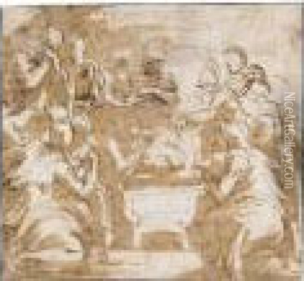 The Apostles Assembled Around The Virgin's Bier Oil Painting - Girolamo Francesco Maria Mazzola (Parmigianino)