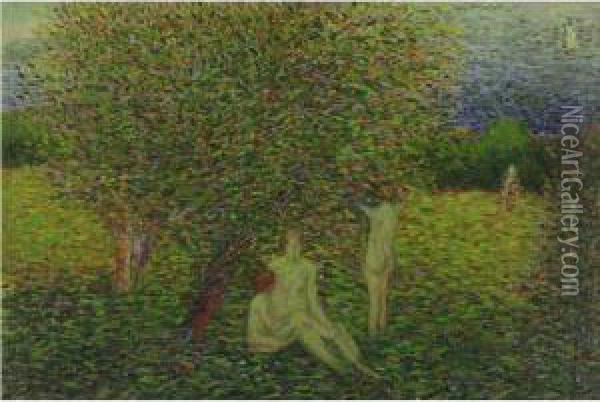 Nymphs In A Garden Oil Painting - Arnold Aaron Friedman