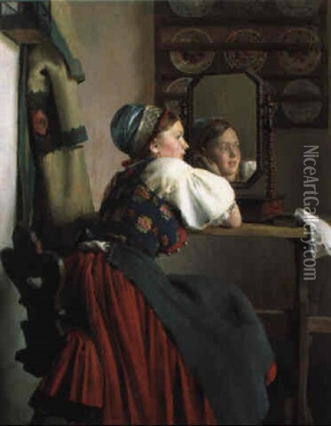 Madchen Vor Dem Spiegel Oil Painting - Emil Pap