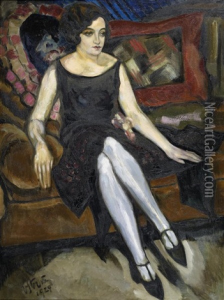 Portrat Einer Sitzenden Jungen Dame Im Eleganten Kleid Oil Painting - Henri Van Straten