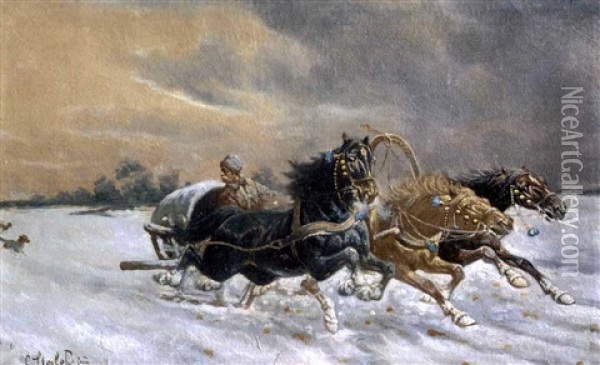 The Race Oil Painting - Adolf (Constantin) Baumgartner-Stoiloff