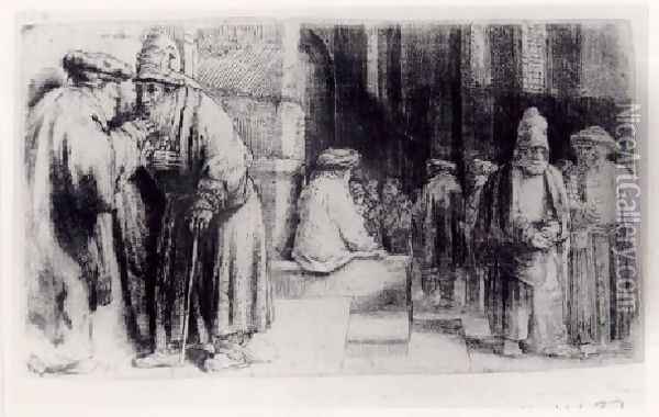 Jews in the Synagogue Oil Painting - Rembrandt Van Rijn