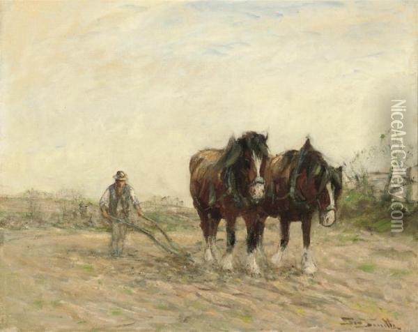 Ploughing The Fields Oil Painting - George Smith