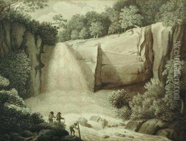 Wanderer Vor Einem Wasserfall Oil Painting - Jacob Philipp Hackert