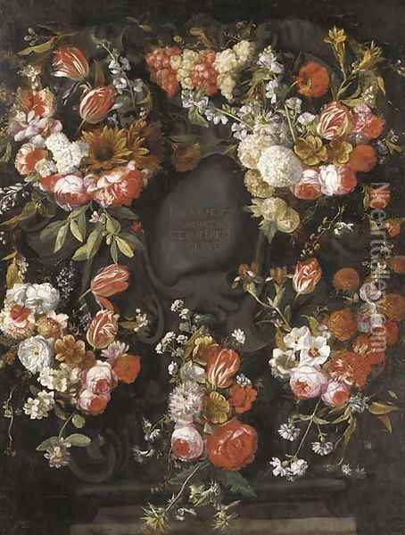 A garland of roses Oil Painting - Caspar Pieter I Verbrugghen