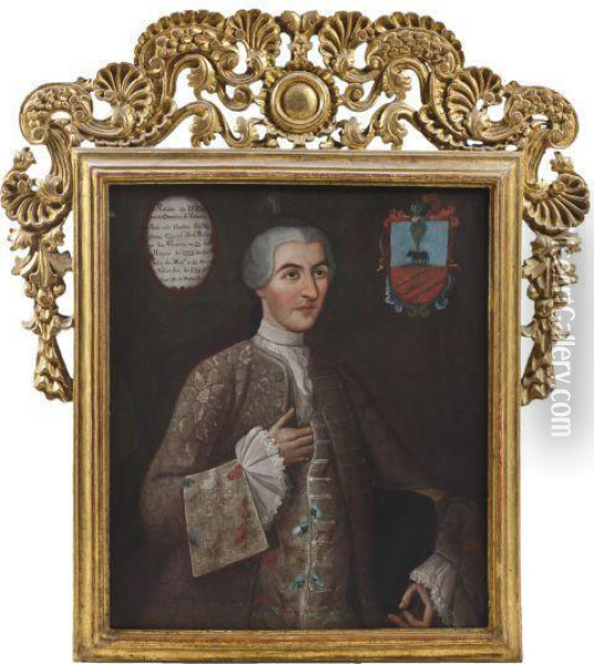 Retrato De Don Clemente Camacho De Velasco Oil Painting - Juan Joseph De Medina