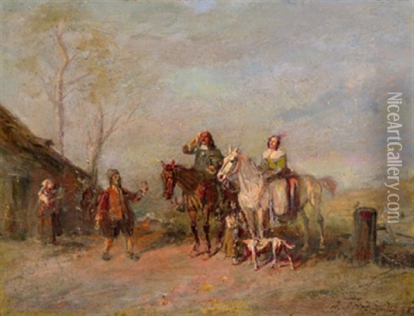 Ankunft Bei Der Schenke Oil Painting - Alfred Ritter von Malheim Friedlaender