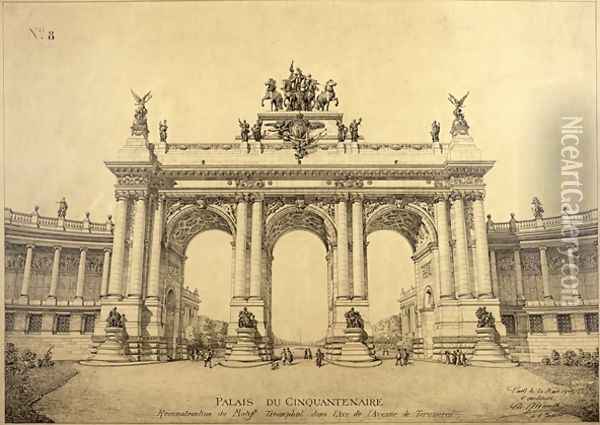 The Triumphal Arch of the Palais du Cinquantenaire Brussels Oil Painting - Charles Louis Girault