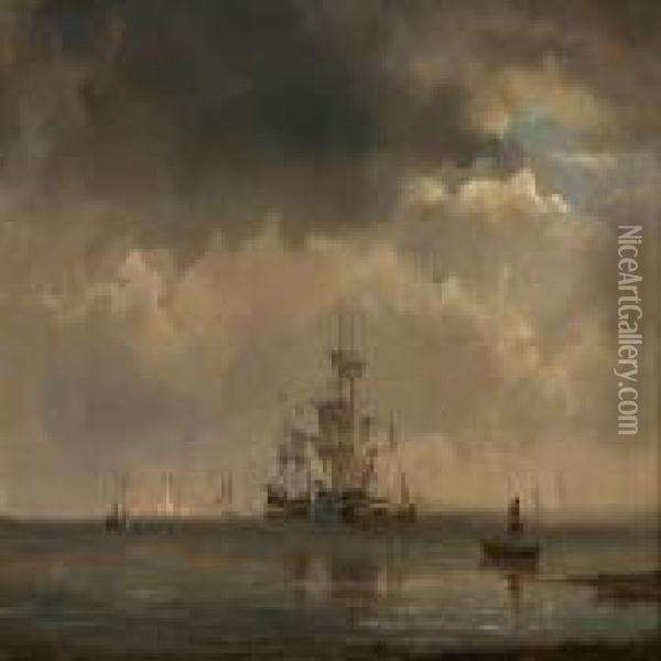 Coastal Scene With Sailing Ships On Copenhagenroadstead Oil Painting - C. F. Sorensen